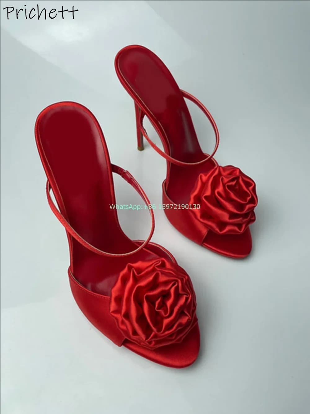 Sandali in raso rosa a due vie con punta aperta tacchi sottili Solid Slip On pantofole da esterno scarpe da fiore pieghettate rosse di lusso da donna