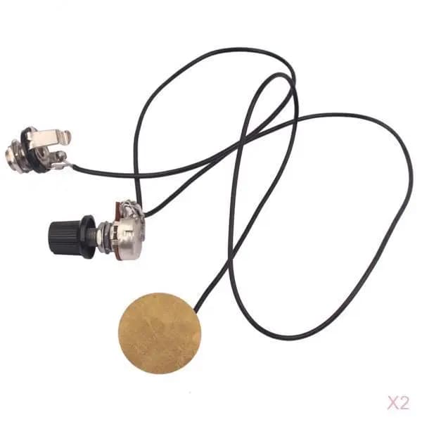 Prewired Piezo Pickup 2 Pieces Contact Mic Kit B500K Volume Control for Acoustic Guitar and Ukulele