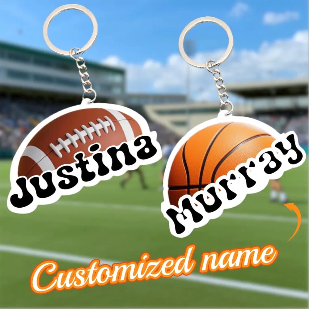 Personalized Keyring with Name, Acrylic Pendant Football or Basketball, Party Decoration, Custom Gift