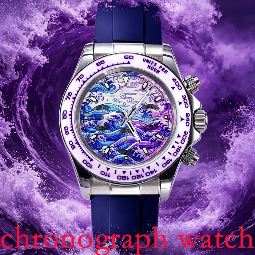 7 Colors Creative dial waves 39.3mm Quartz Chronograph Sapphire Crystal Stainless Luminous Men's Watch VK63 Movement Strap