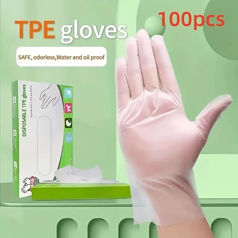 Guanti senza lattice da 100 pezzi guanti monouso in TPE guanti trasparenti antiscivolo per la pulizia della casa per uso alimentare