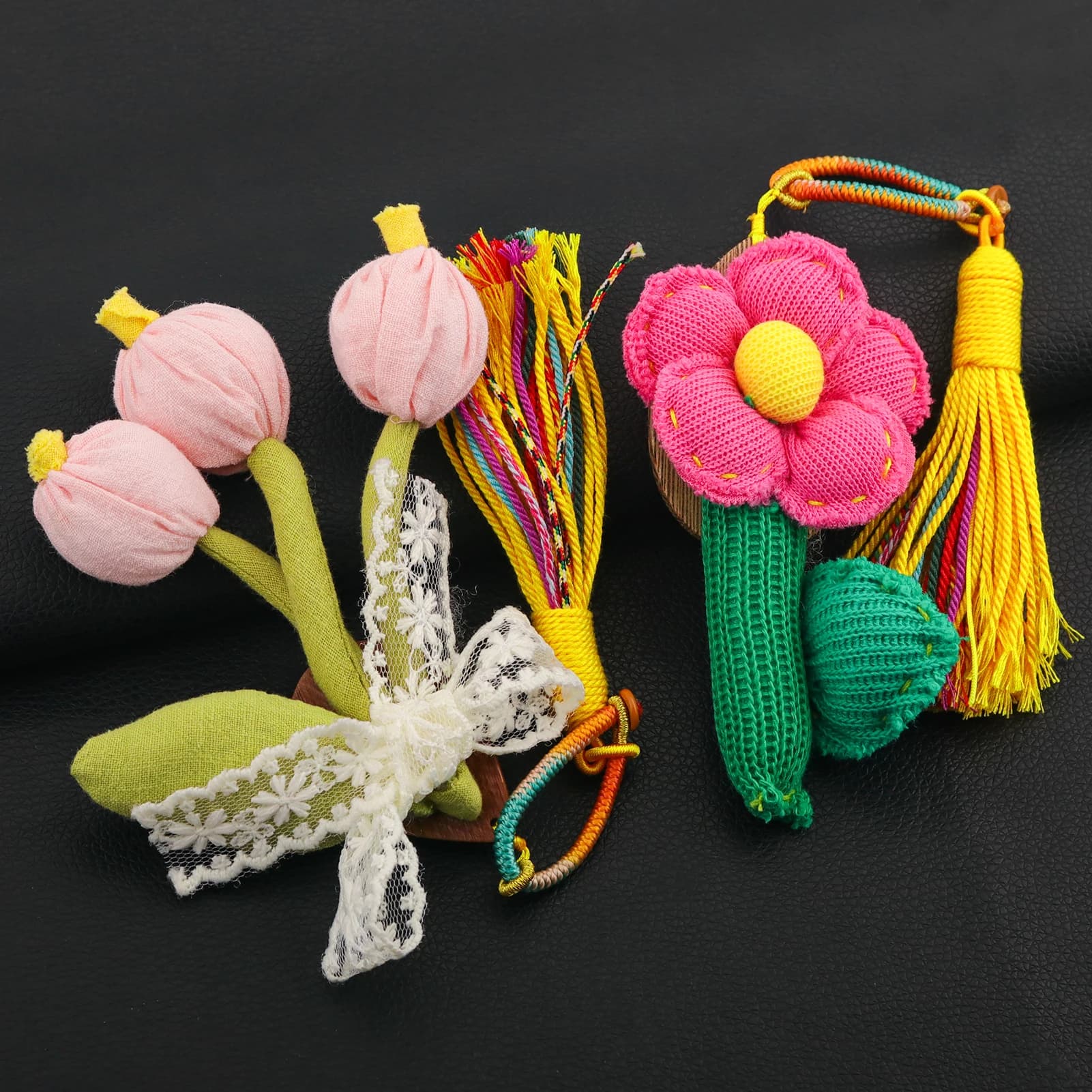 Stylish Lace Keyring with Bow, Cactus Shape Bag Pendant, Tulip, Bear, Rabbit, Animal, Bag Accessories, Gift