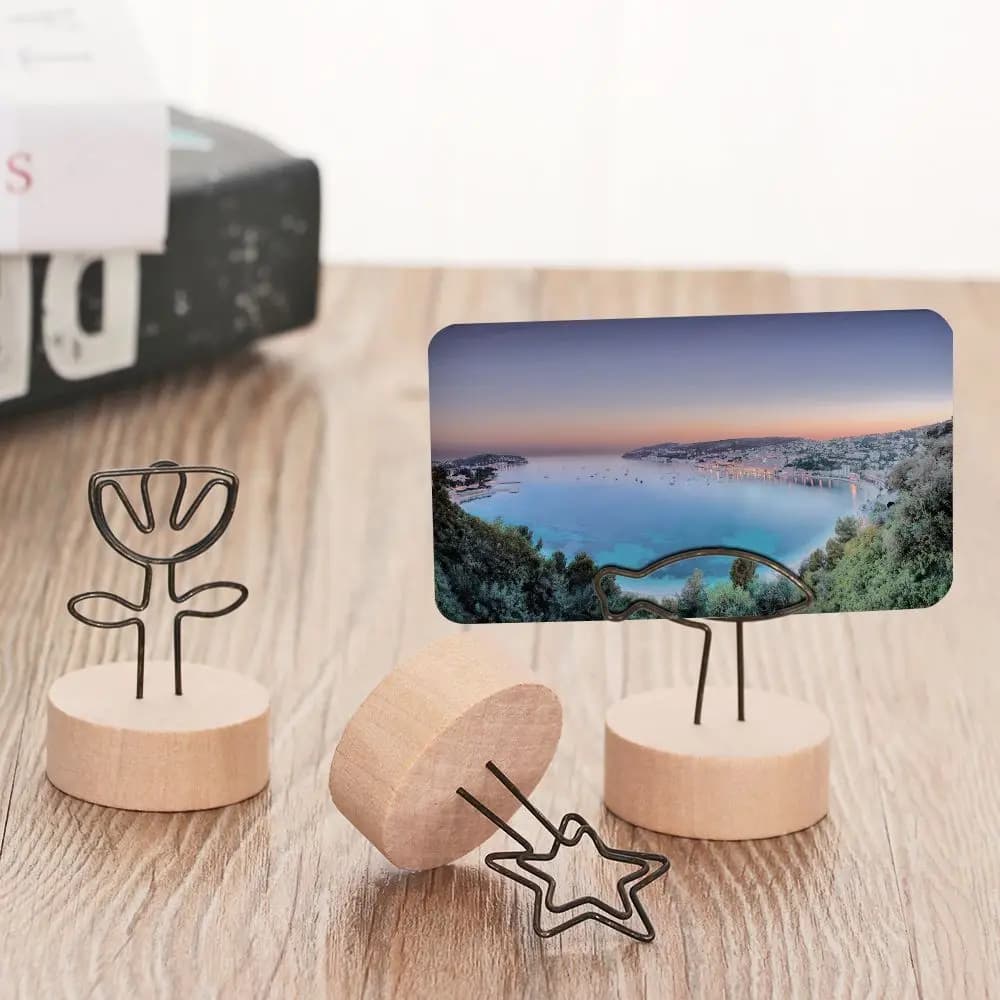 2026 new 1 PC Party Decor Desktop Ornament Home Decoration Message Left Supporter Round Wooden Holder Picture Clip Photo Frame