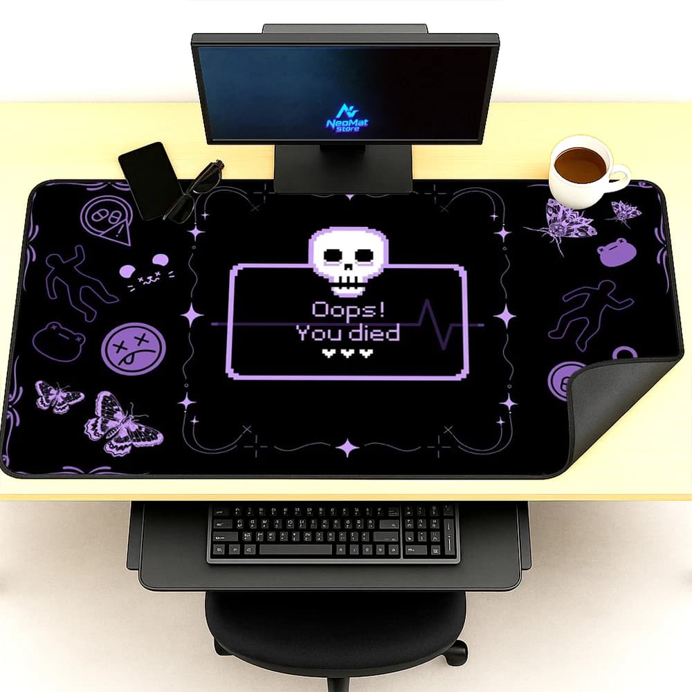 Gothic Pixel Desk Mat XXL 1200x600 Keyboard Gaming Skull Cute Kawaii Purple Butterfly Office Supplies Mouse Mat XXXL
