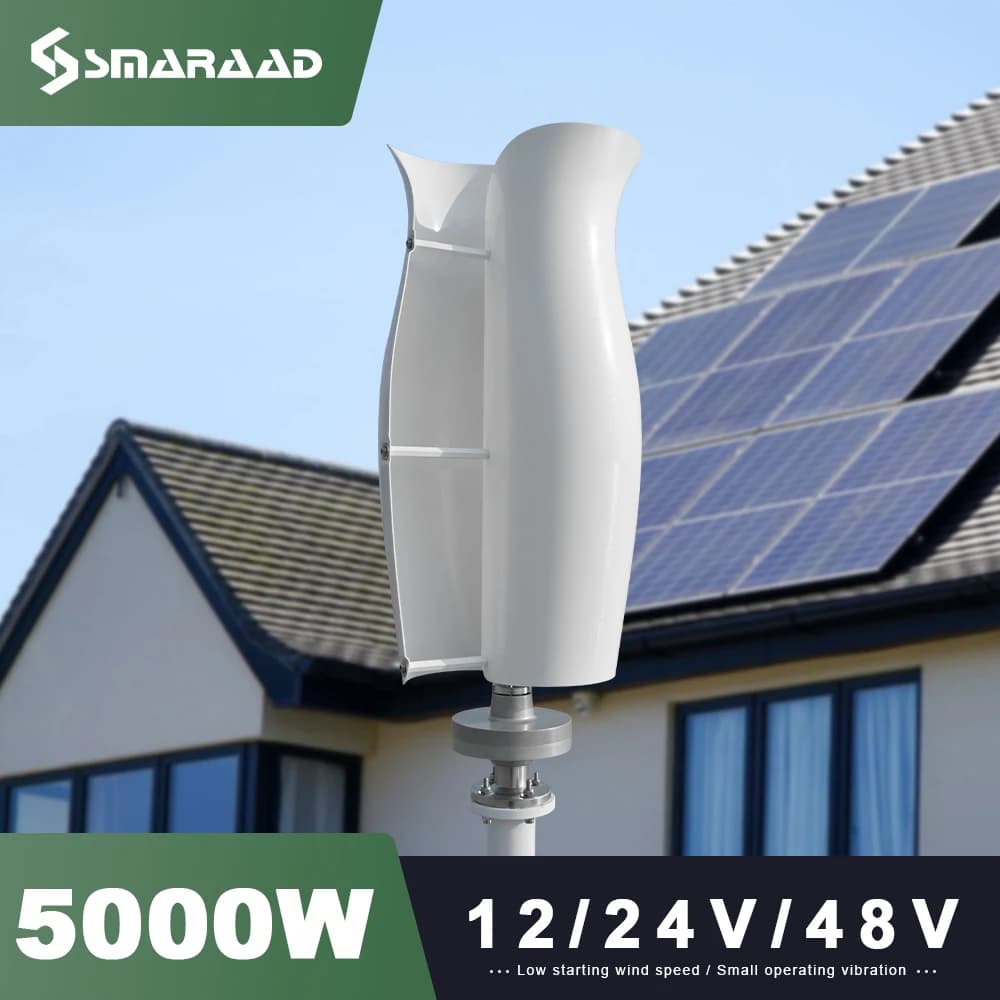 SMARAAD 3KW 5KW Vertical Wind Turbine Power Plant System with MPPT Charge Controller Low RPM Magnetic Suspension Technology