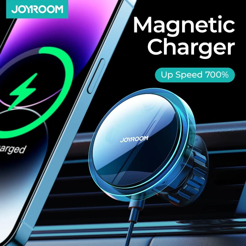 Caricabatterie Wireless per supporto magnetico per telefono da auto Joyroom per iPhone 15 14 13 Pro Max supporto per caricabatteria da auto a ricarica rapida con luce blu