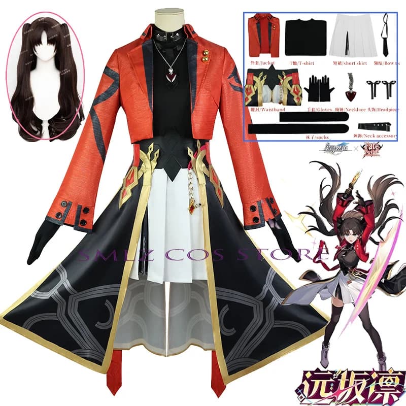 Game Honkai: Star Rail X Fate Rin Tohsaka Cosplay Average One Costume Woman Coat Skirt Top Prop Wig Set Play Outfit