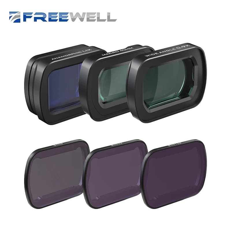 Kit di lenti e filtri Freewell 2-in-1 Macro 40mm e Grandangolo 0.9x e Anamorfico 1.1x per DJI Osmo Pocket 4/3 e fotocamera Xtra Muse