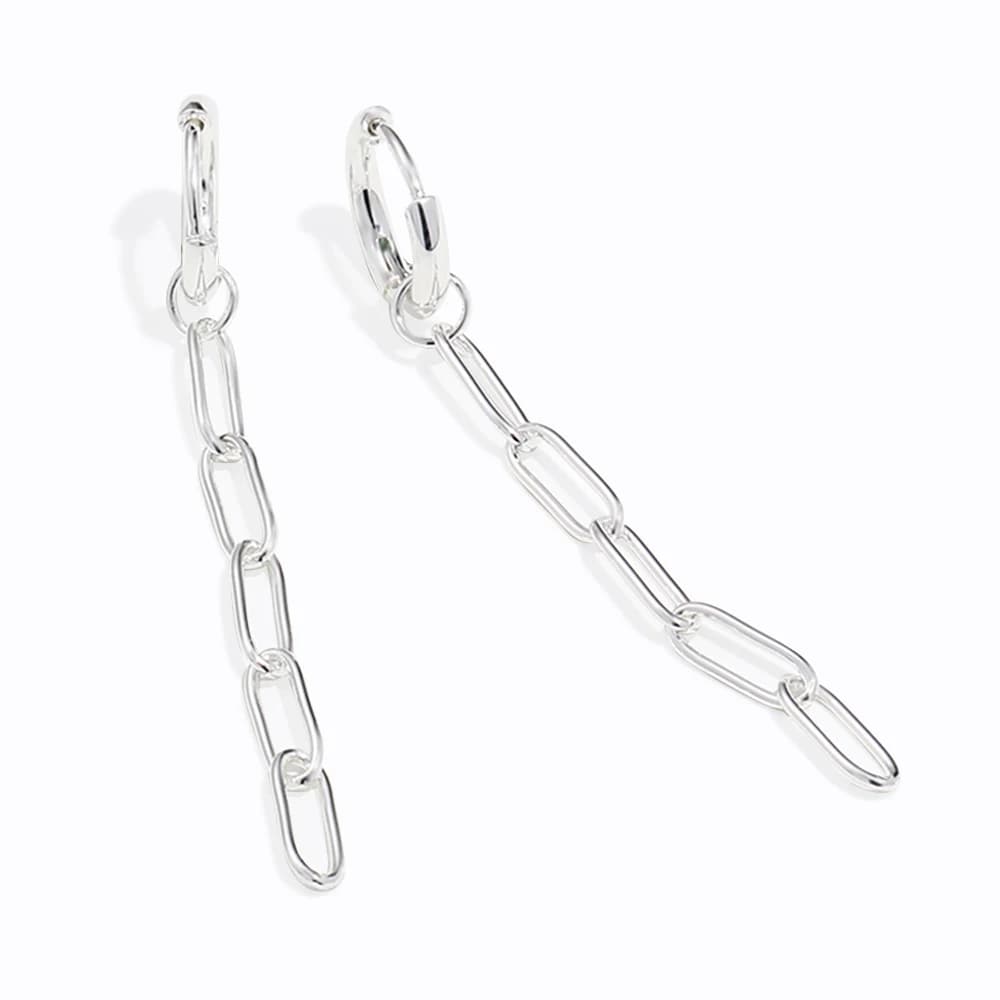 Glossisland 925 silver plated stainless steel Long paper clip chain earrings Silver white trendy jewelry accessories