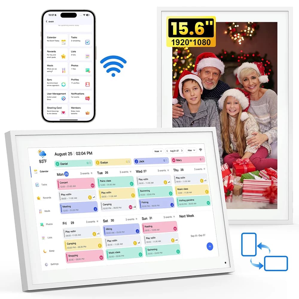 NEWYES 2026 Calendario Digitale Interattivo Touchscreen da 15,6 Pollici con Pianificatore Familiare, Tabella delle Attività e Sistema di Ricompensa Genitore-Figlio