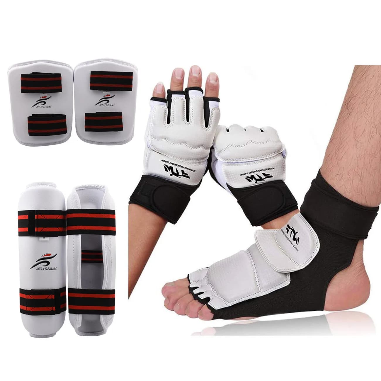 Taekwondo guanti da Karate Sparring Gear ginocchiere Set parastinchi lotta boxe Judo per adulti bambini attrezzature per arti marziali