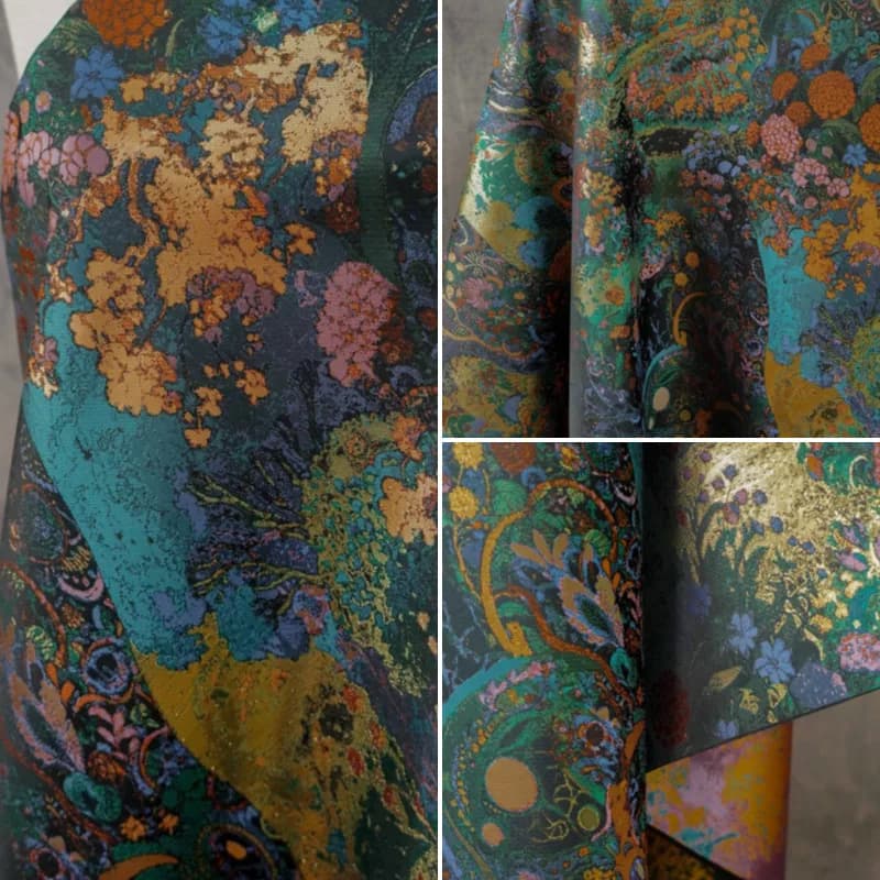 L100cm X W164cm Artistic Jacquard Curtains Hanfu Fabric Home Sewing Handmade Dresses Floral Gold Thread Vintage Crafts Material