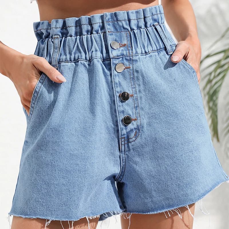 Pantaloncini Jean da donna in vita elastica 2025 Pantaloncini corti dritti a vita alta con tasca in nappa monopetto casual estivo