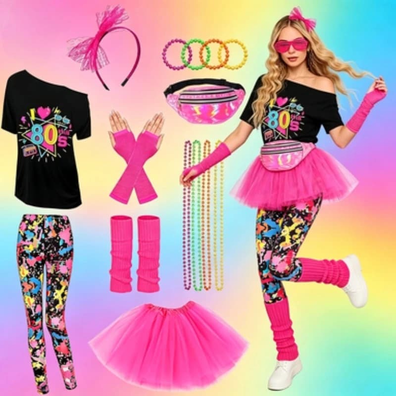 1980s Retro Party Outfit Drop Shoulder T Shirt Suit for Dance Stage Performance