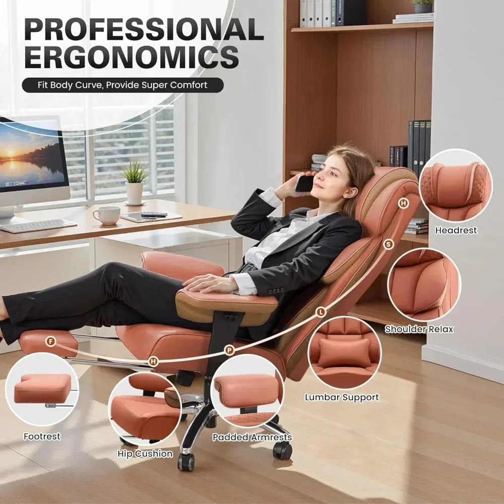 Sedia da gioco ergonomica in pelle con schienale alto e poggiapiedi per utenti grandi e alti, comoda sedia da scrivania direzionale reclinabile