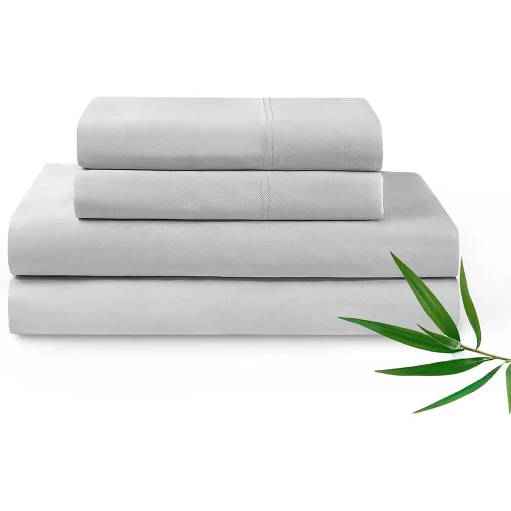 Luxury Bamboo Rayon Bed Sheet Set, 500 Thread Count, King Size with 2 Pillowcases and Fitted Sheet, 19 Deep Pocket, Light Grey