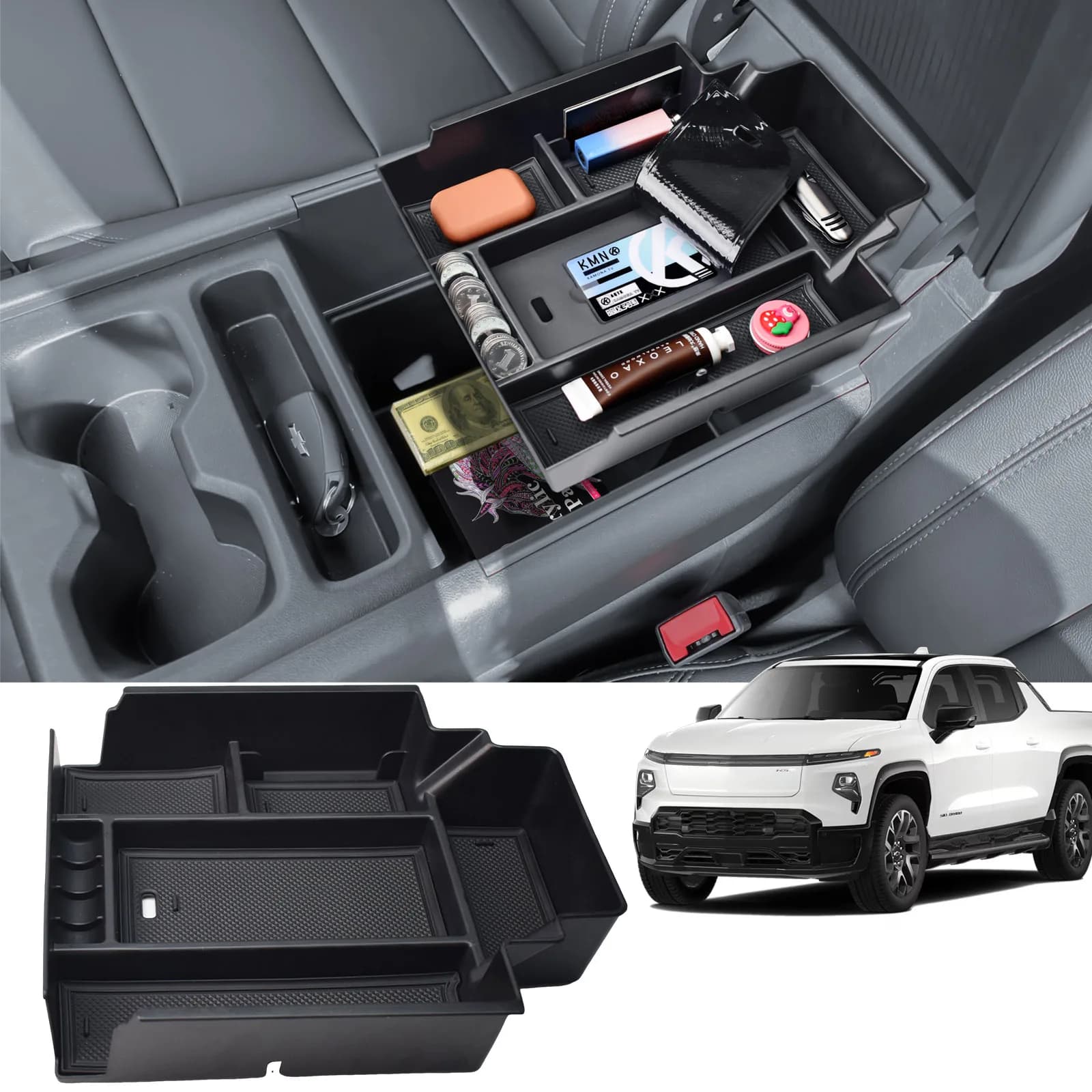 Per 2024-2025 Chevy Silverado EV WT e GMC Sierra EV Console centrale Organizer Vassoio Bracciolo Scatola di immagazzinaggio Interni Accessori auto