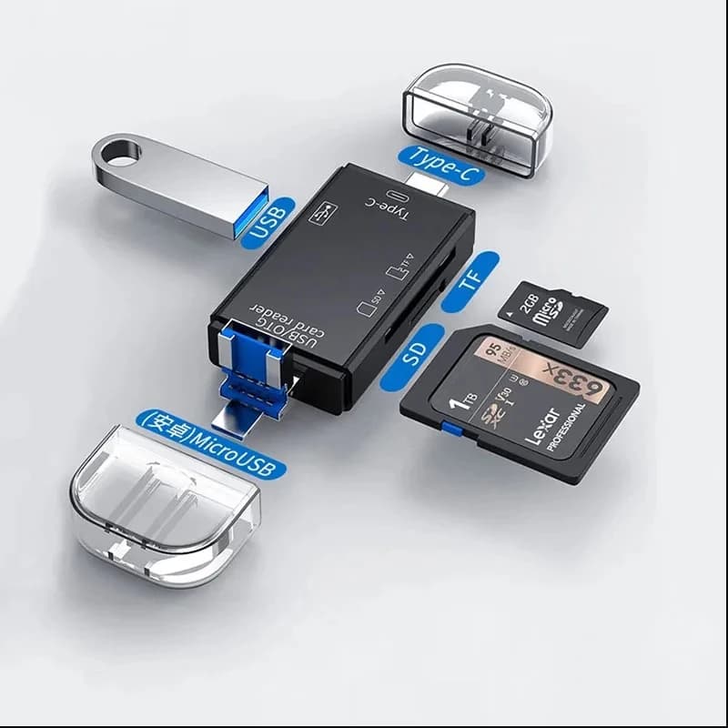 1-4Pcs 6 In 1 Card Reader 6 Port USB Disk Micro SD TF Memory Card Writer Mobile Phone Adapter Laptop Computer USB Extender