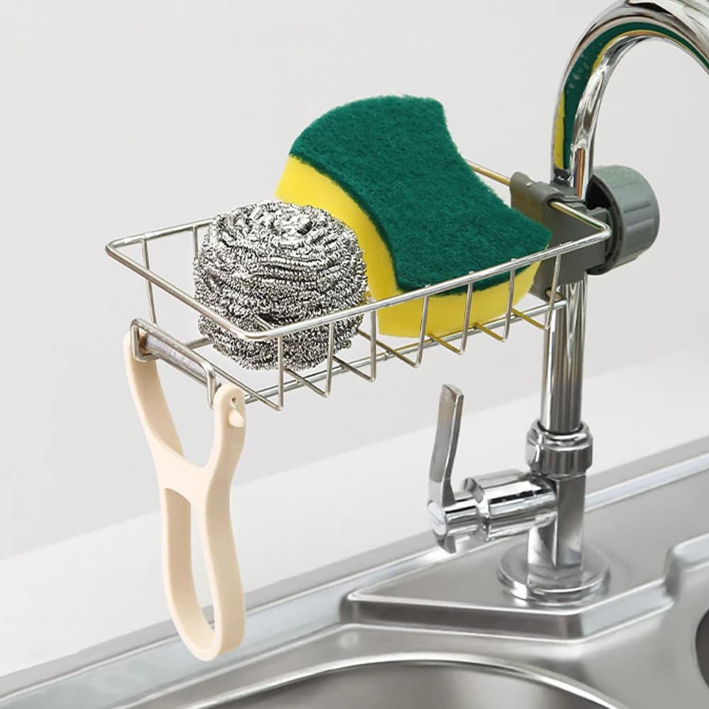 Kitchen sink drain, sponge holder, flexible tap holder, soap dish, towel rack, shelves, organizer, kitchen accessories