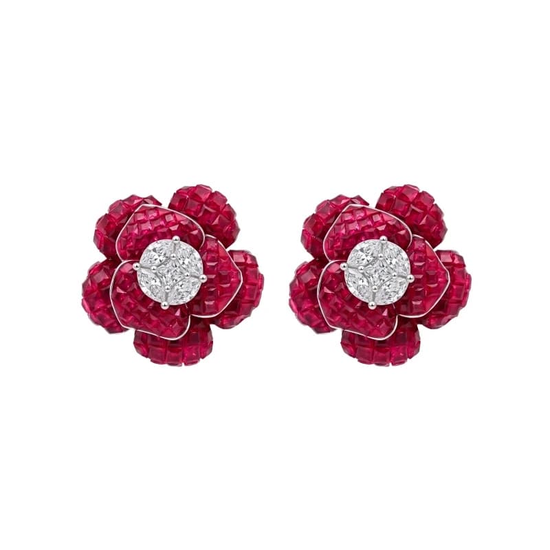 Bellux 925 Silver Gold Plated Synthetic Zircon Earrings Special Process Invisible Setting Pink Flowers Romantic Earrings