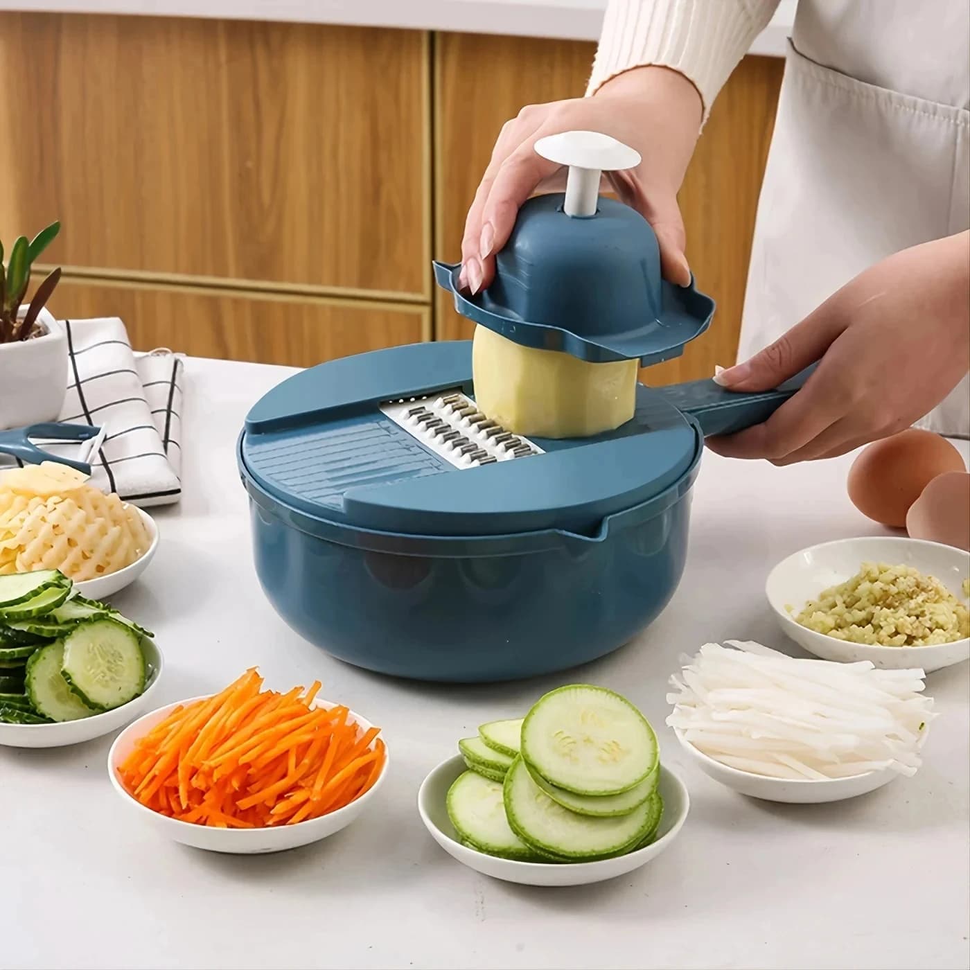 Tagliaverdure 9 in 1 Multifunzione, Affettatrice Manuale per Patate, Grattugia, Accessori e Utensili da Cucina