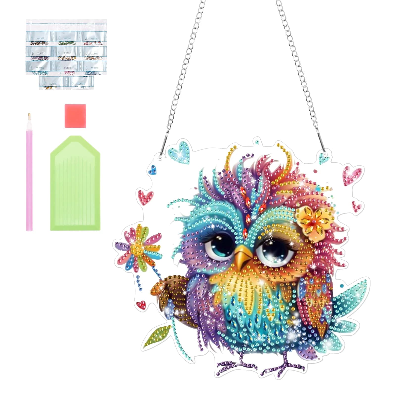 Kit Diamond Art per Adulti, Pittura Diamantata Fai da Te in Acrilico, Ciondolo da Finestra, Ornamento da Parete per Casa e Giardino, Idea Regalo (Uccello)