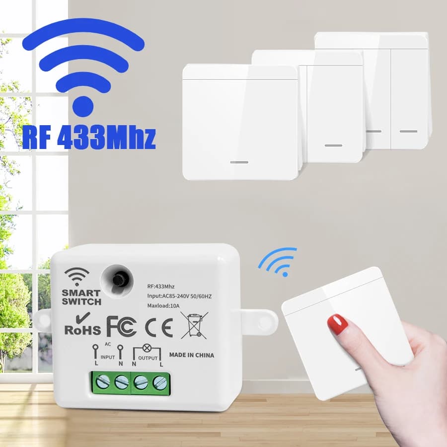 Wireless Light Wall Switch Relay Receiver RF 433Mhz 1/2/3Gang Panel Remote Switch Control Interruptor for LED Lamp 10A 110V 220V