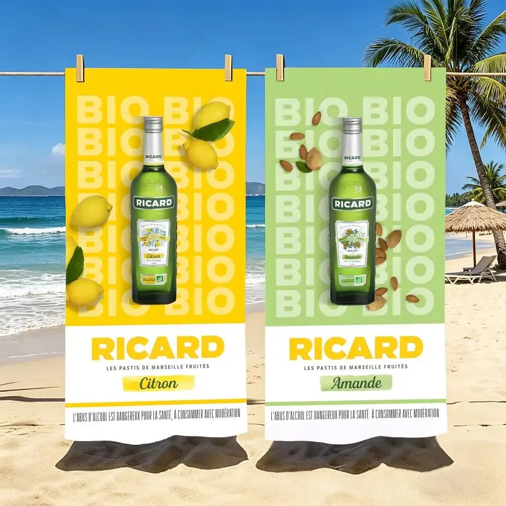 Asciugamano da Spiaggia con Logo Ricard, Asciugamano in Poliestere ad Asciugatura Rapida, Anti-Sabbia, per Piscina, Viaggi e Vacanze Estive