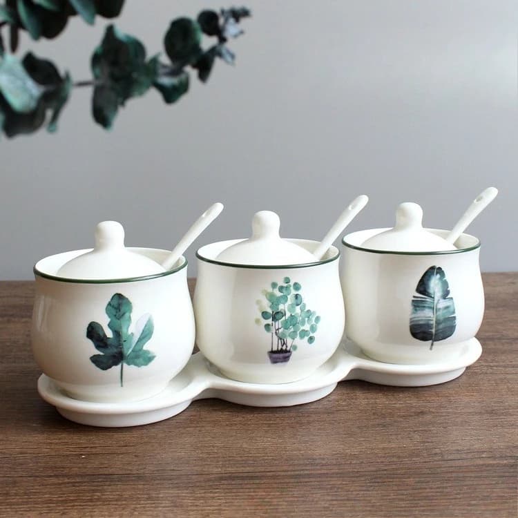 Set di barattoli per spezie in ceramica, design nordico per piante, 4 contenitori da cucina per uso domestico