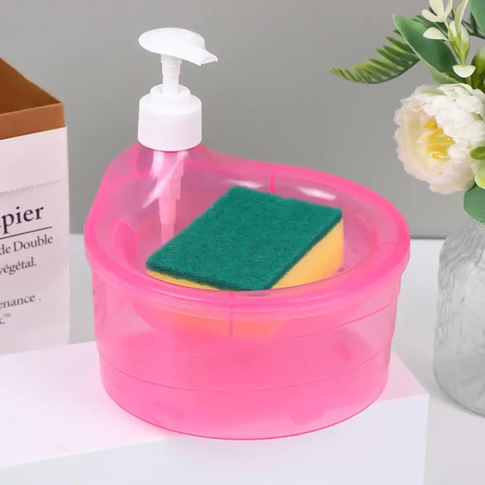 Self Cleaning Creative Kitchen Dishwashing Liquid Dispenser Press Box Soap Dispensing Box With Sponge Dishwashing Brush Set