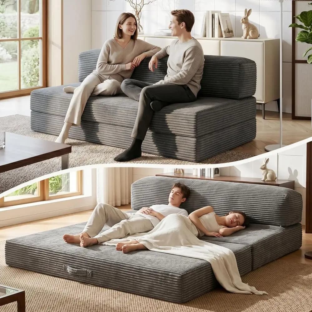 Folding Sofa Bed Memory Foam Convertible Sleeper Chair with Pillow, No Assembly Required for Apartment, Guest Room, Camping