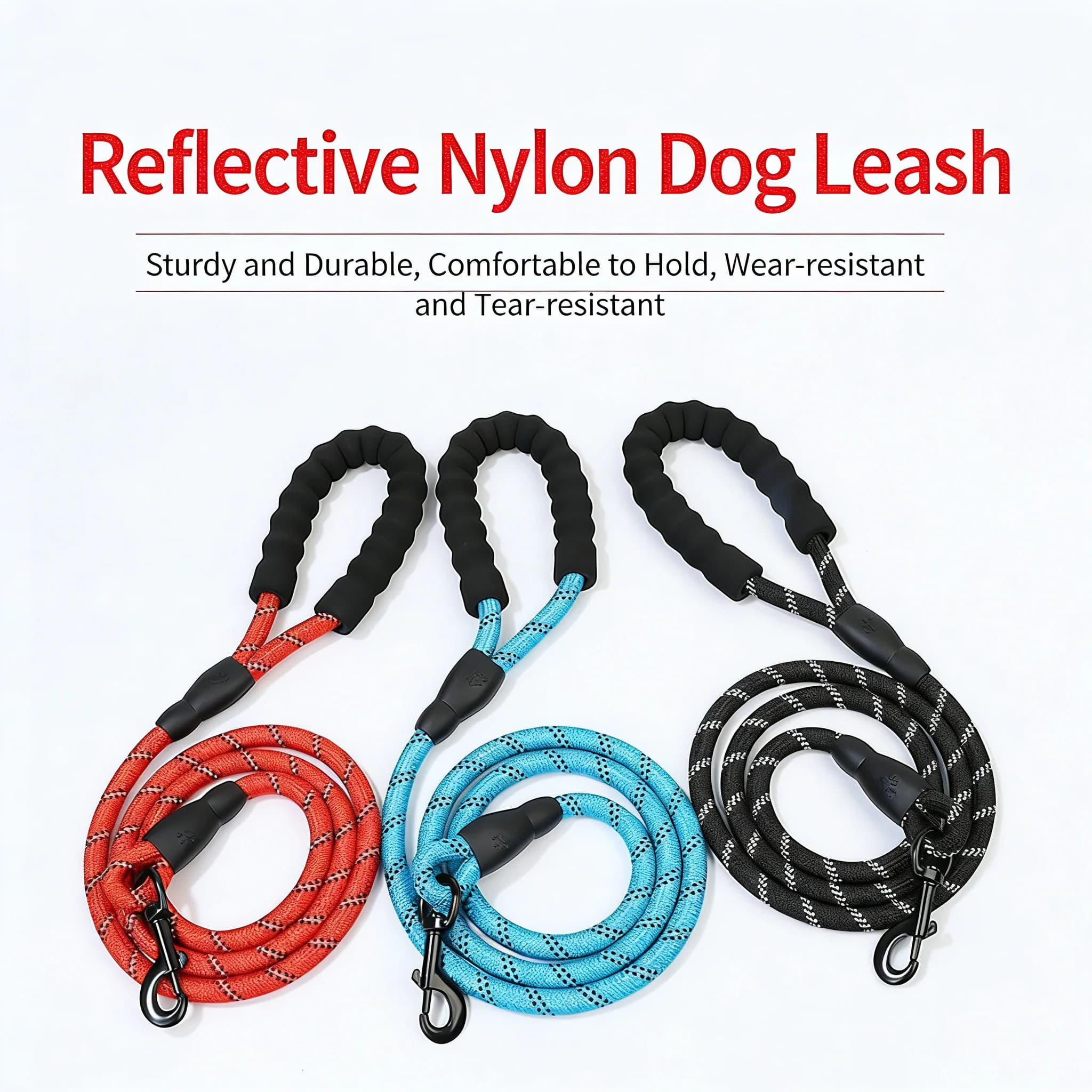 Guinzaglio per cani, resistente alle esplosioni, in nylon riflettente, con comoda impugnatura imbottita, guinzaglio per animali domestici resistente adatto per cani di taglia media