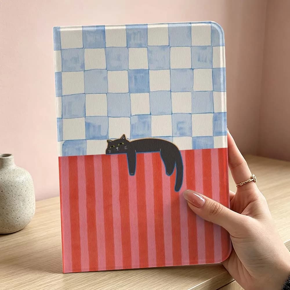 Black Cat Red Stripes Pattern For iPad Pro Air mini 7 6 5 4 3 2 1 9gen 8gen M5 M4 11th 10th A17 Pro A16 Inch Tablet Case Soft