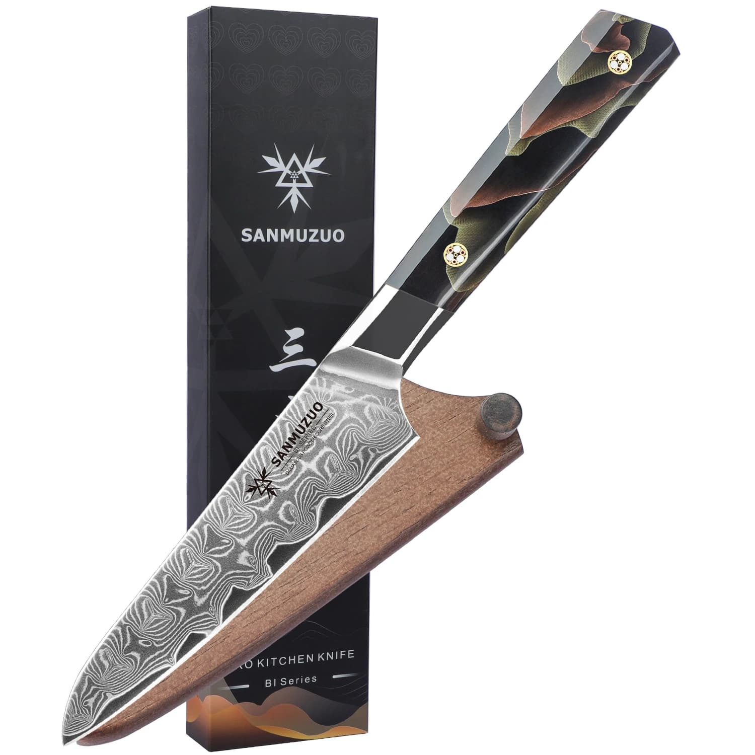 SANMUZUO Coltello da cucina multiuso da 5 pollici - Coltello da cucina in acciaio damasco serie BI - Lama affilata da 101 strati - Manico in resina
