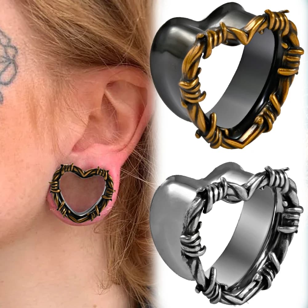 1PC Stainless Steel Heart Ear Plugs Expanders Piercing Thorns Ear Tunnels Earring Gauges Stretchers Body Piercing Jewelry 8-25MM