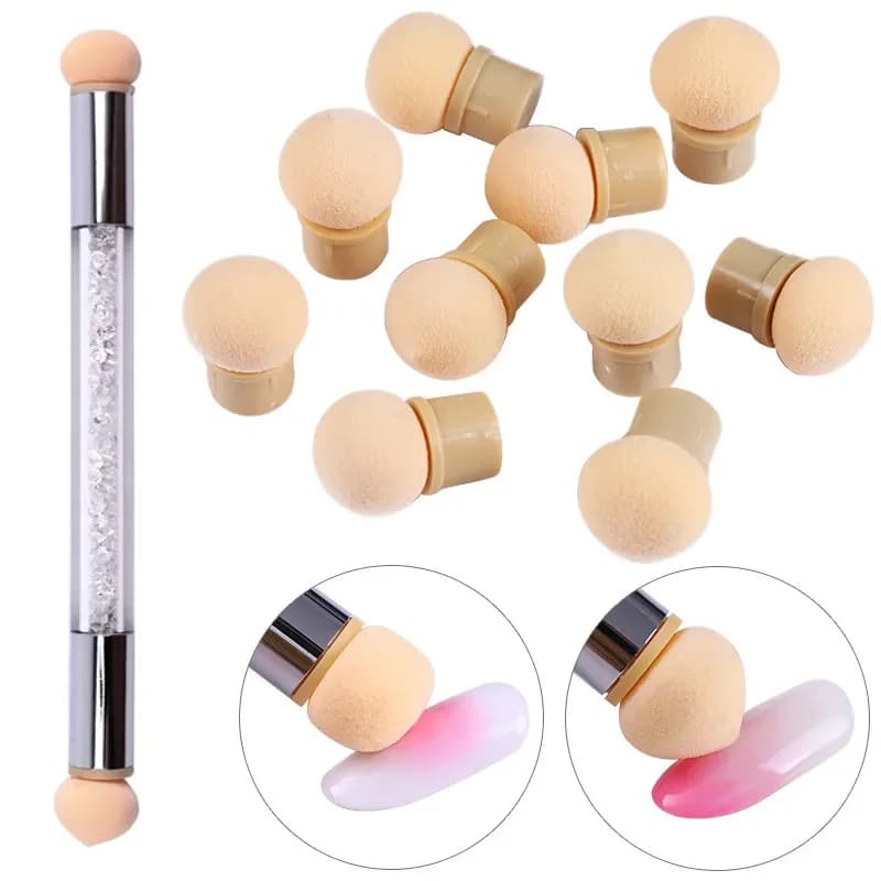 Penna per ombreggiatura sfumata a doppia estremità Pennello per punteggiatura Manico in spugna con strass Strumento per pittura per unghie Pennello per nail art