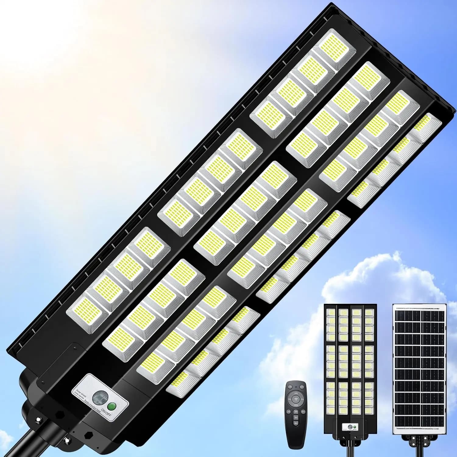 Lampione Solare da 12000W per Esterni, Impermeabile con Sensore di Movimento e Telecomando per Giardino, Vialetto e Parcheggio