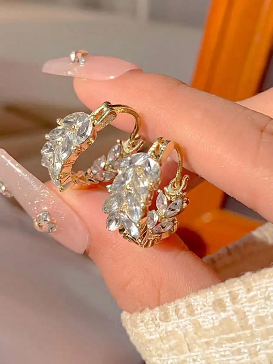Cubic Zirconia Wheat Ear Hoop Earrings For Women, Charming Unique Design Daily Jewelry