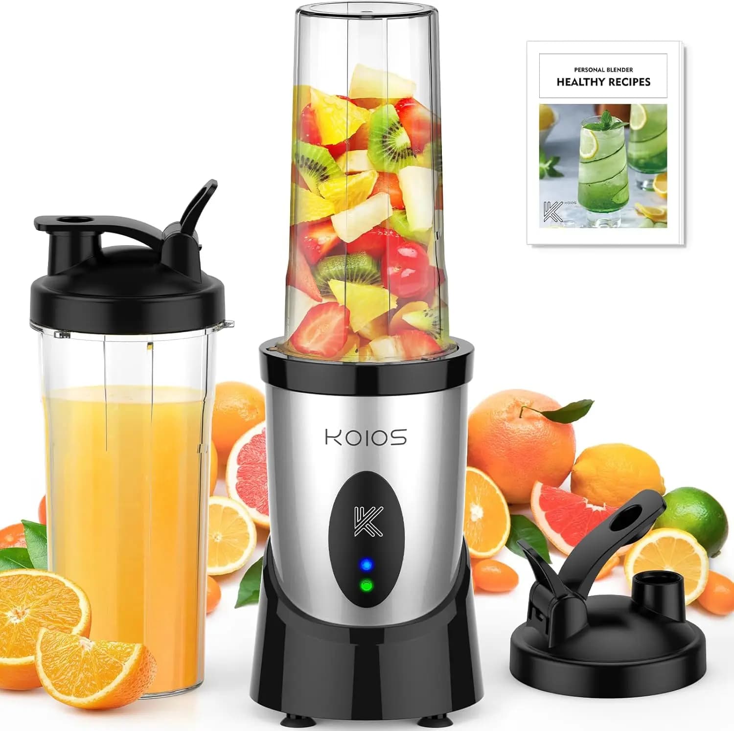 Frullatore personale da 900 W con 2 tazze portatili per frullati, frullati e succhi - Argento