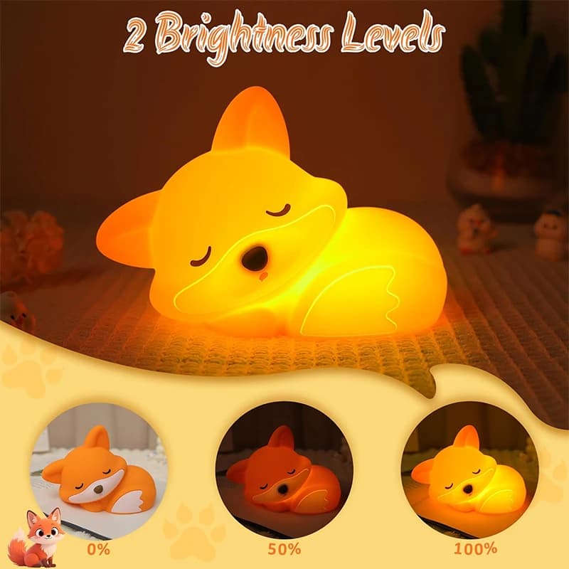 Luce Notturna a Forma di Volpe, Lampada Morbida in Silicone, Regalo Originale, Ricaricabile, Dimmerabile, con Timer, Luce Notturna Touch da Comodino per Allattamento