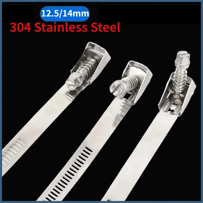 Beicai 12.5mm/14mm SUS304 Stainless Steel Live Cable Ties With Screw Adjustable Tube Pipe Ducting Hose Clamps