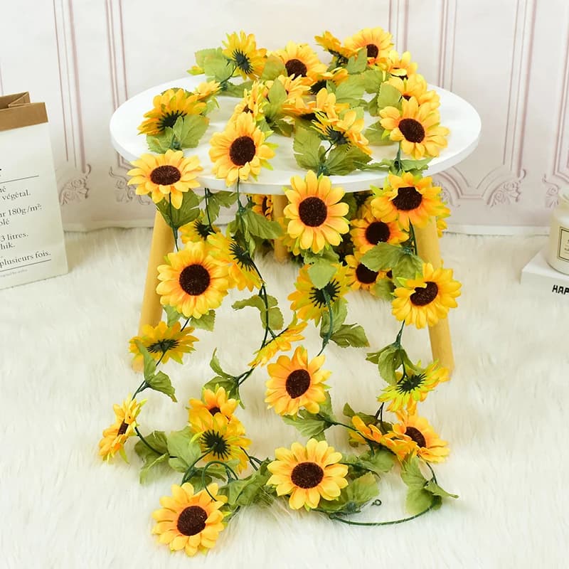 Ghirlanda di piante finte in rattan di seta di fiori di girasole artificiali per arco nuziale decorazione del giardino di casa ghirlanda da appendere alla parete fai da te