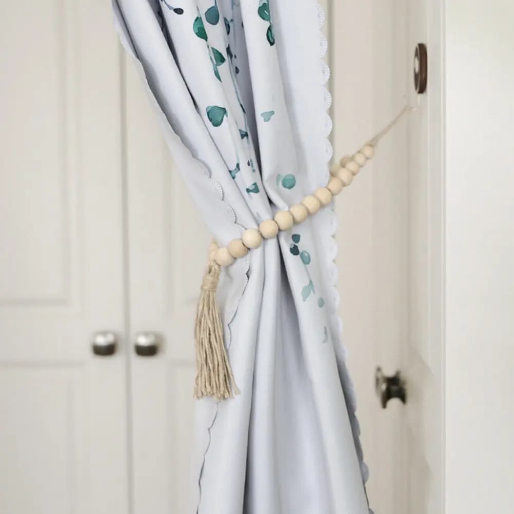Premium Wood Bead Curtain Tiebacks Stylish Functional Holdbacks for Drapes Farmhouse Decor Living Room Bedroom Kitchen Balcony