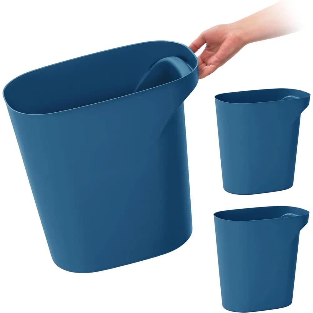 Set di 3 Pattumiere Piccole da 6 Galloni con Manici per Bagno, Ufficio, Camera da Letto, Sotto Lavello, Cucina, Ecologiche, Blu Navy