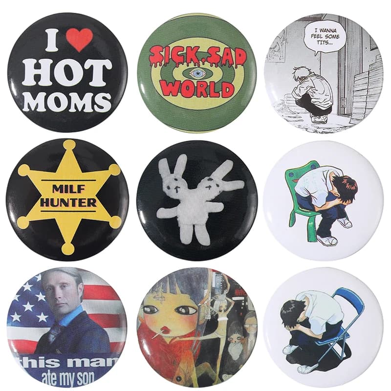 Bottone a spilla in banda stagnata Ruolo anime personalizzato Spilla per film horror hip-pop vecchia scuola Collare per cartoni animati Distintivo Gioielli Regalo Fan