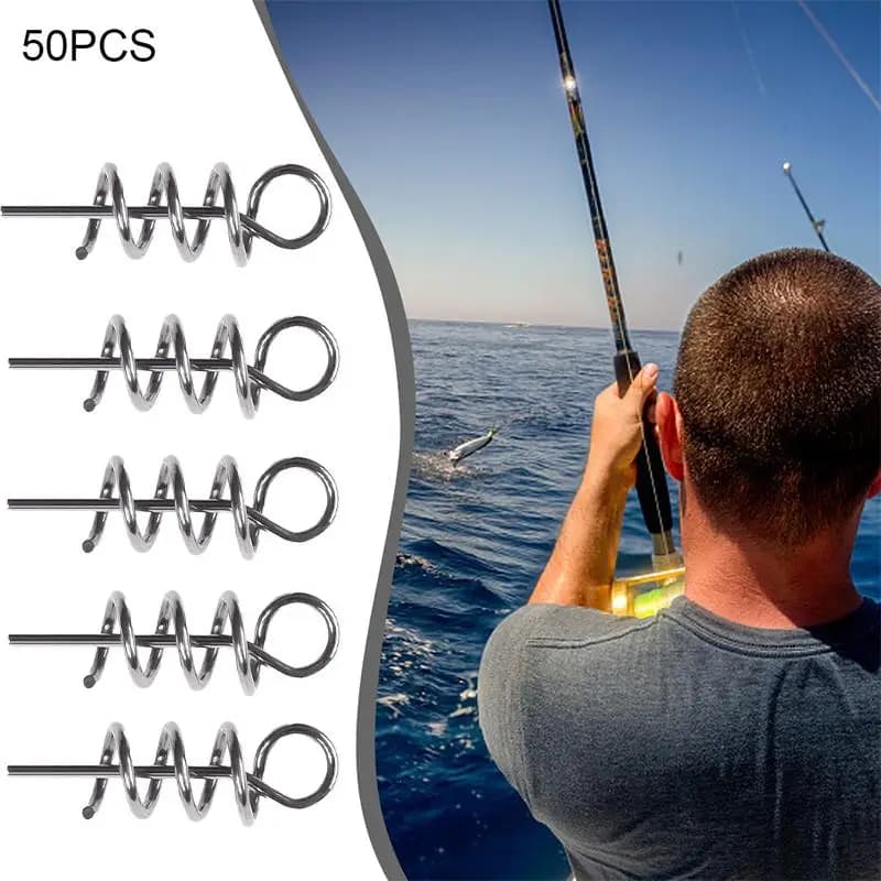 50 Pezzi Perni da Pesca in Acciaio Inossidabile con Molla a Torsione, Gancio di Bloccaggio, Ago per Centrare e Fissare, per Esche Morbide, Vermi e Rig