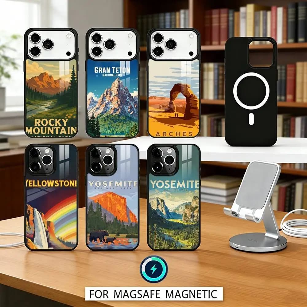 Cover Magnetica per iPhone 17 16 15 14 13 12 Pro Max con Design Parco Nazionale, Compatibile con Ricarica Wireless MagSafe