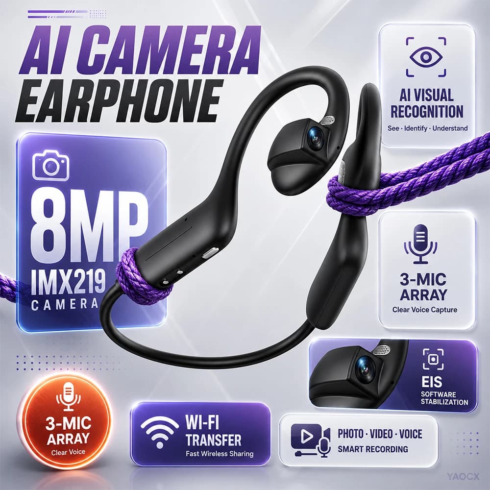 Smart Translation Earphones 3-Mic Open Ear Bluetooth Headset Real-Time Dialogue Translation Meeting Recording for Business Trips