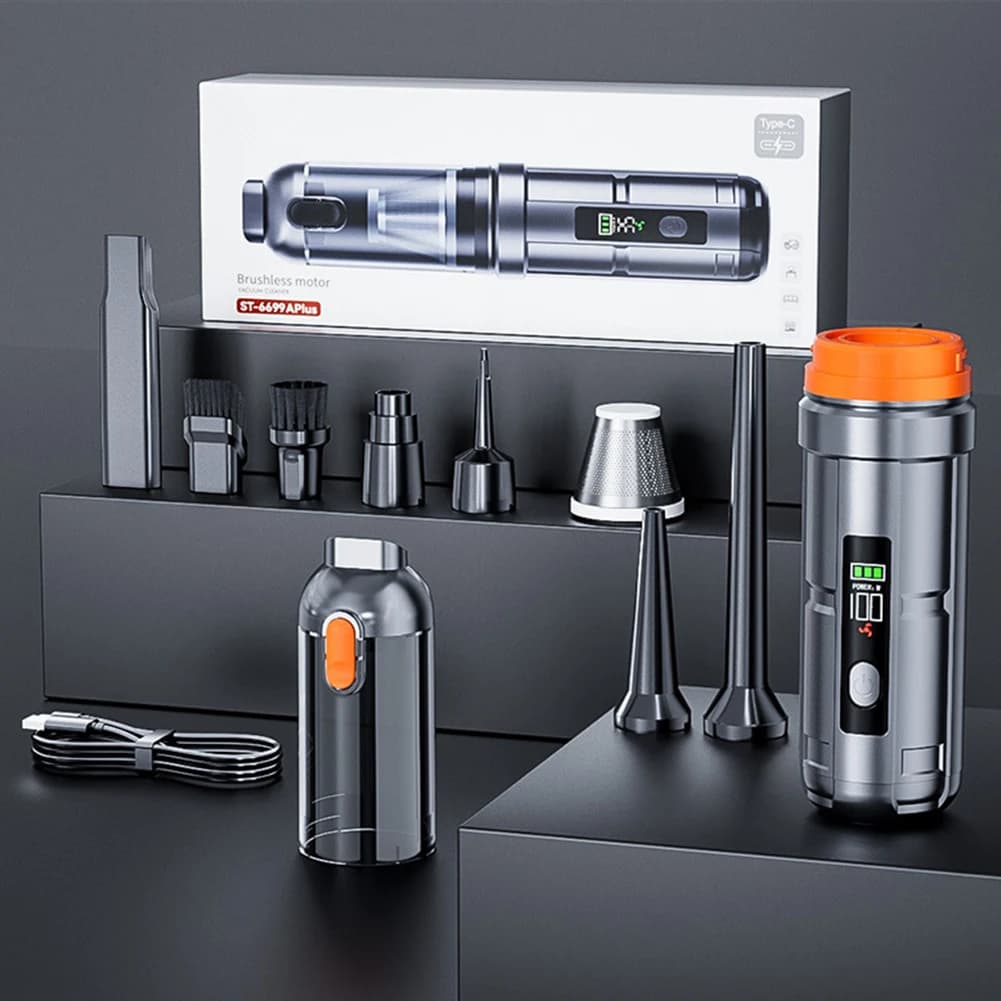 Aspirapolvere per Auto Ricaricabile 15000PA, Mini Aspirapolvere ad Alta Potenza con Motore Brushless, Aspiratore Portatile per Auto e Casa