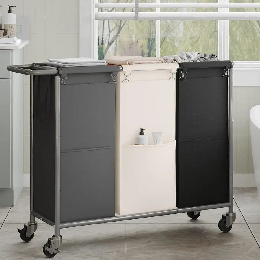 Basket for Bucato, 3 x 18,5 Gallon Separator with Resistent Wheels, Bucato Organizer with Removable Bags